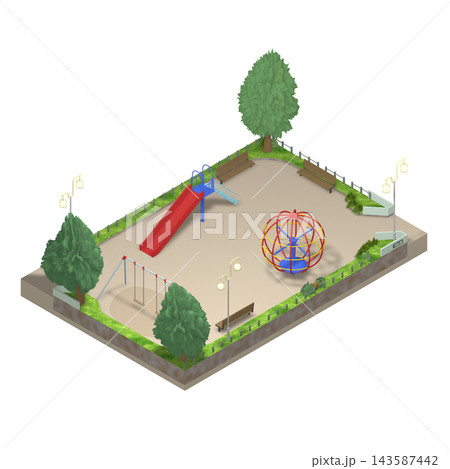 【アイソメトリック素材】児童公園 透明PNG 人物無し 【アイソメトリック素材】児童公園 透明PNG 人物無し 143587442