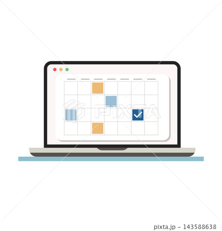 Online Calendar Schedule and Task Management Vector Illustration on Laptop Screen Online Calendar Schedule and Task Management Vector Illustration on Laptop Screen 143588638