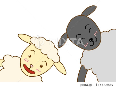 にっこり笑う白ひつじと黒ひつじ 143588685