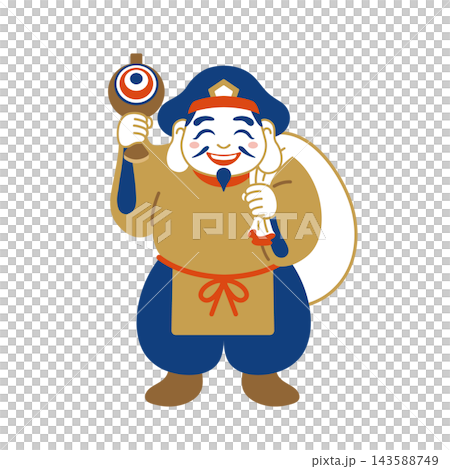 大黑天(七福神之一)的插圖,他是商業繁榮和財運之神。 大黑天(七福神之一)的插圖,他是商業繁榮和財運之神。 143588749
