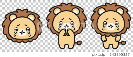 A set of illustrations of a lion crying with teary eyes. A set of illustrations of a lion crying with teary eyes. 143590327