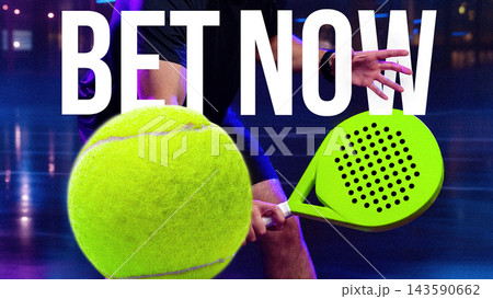 Sport betting on tennis in action with a highlight on the ball and racquet 143590662