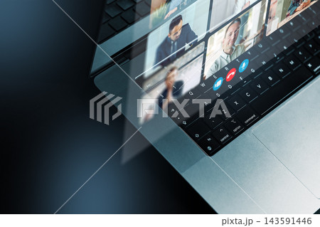 Connecting through social media chats and calls with a laptop 143591446
