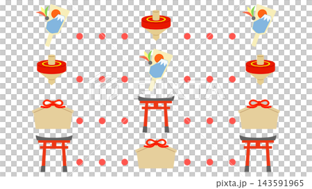 正月遊びと神社の装飾ラインのイラストセット 143591965