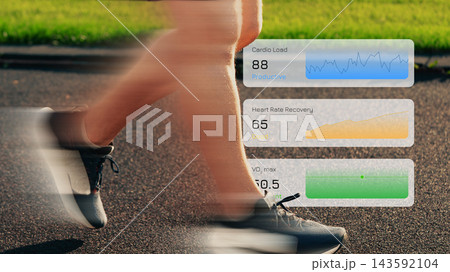 Monitoring fitness during a run while reviewing heart rate and cardio data Monitoring fitness during a run while reviewing heart rate and cardio data 143592104