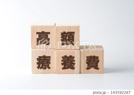 木のブロックに「高額療養費」の文字 143592267