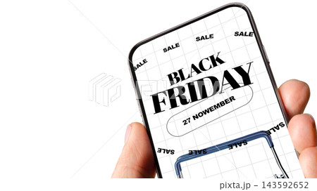 Black Friday sale announcement on a smartphone for November 27 event 143592652