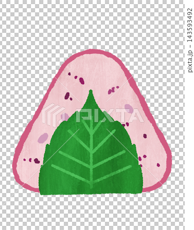 A simple illustration of a shiso-wrapped rice ball. 143593492