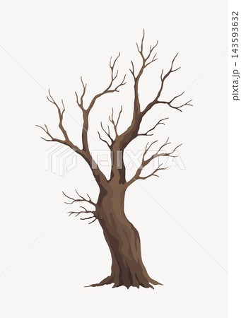 Old dead tree. Hand draw leafless trunk. Winter or autumn season plants icon, dry naked branch silhouette. Nature ecology problems concept. Isolated vector illustration Old dead tree. Hand draw leafless trunk. Winter or autumn season plants icon, dry naked branch silhouette. Nature ecology problems concept. Isolated vector illustration 143593632