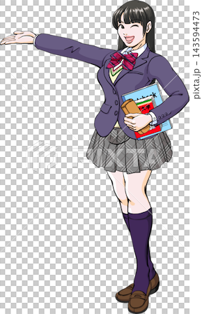 参考書片手にポーズを決める大学受験の女子高生_冬服 143594473