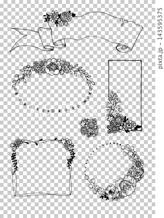 Hand-drawn pen and ink drawing frame set 143595375