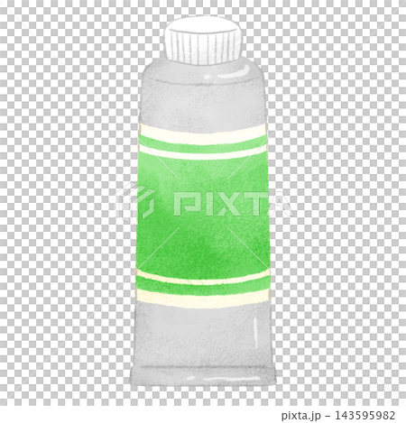 A hand-drawn style illustration of a green paint tube (with a lid). 143595982