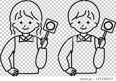 A person wearing an apron with a circle showing (line drawing) A person wearing an apron with a circle showing (line drawing) 143596037