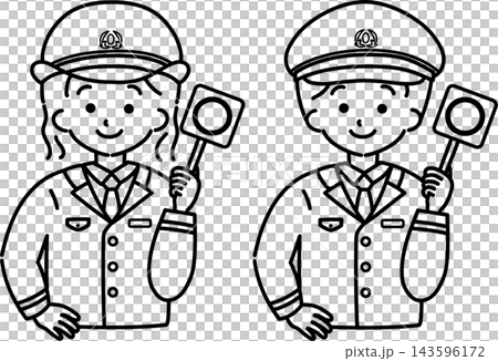 A station attendant holding a circle (line drawing) A station attendant holding a circle (line drawing) 143596172