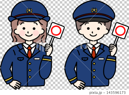 Station attendant who is holding up a circle Station attendant who is holding up a circle 143596173