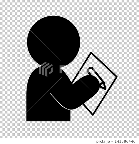 A simple pictogram of a person filling out paper. 143596446