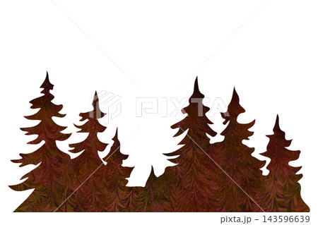 紅葉針葉樹か並ぶ背景イラスト　PNG素材 143596639