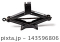 Black metal jack-screw for replacing a car wheel on a white isolated background in a car service. Equipment in the trunk and in the garage 143596806