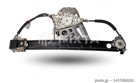Electric window mechanism for a car on a white isolated background. Automotive spare parts catalog 143596808
