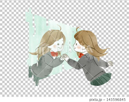 一位女學生面對她的數位自我——水彩畫 一位女學生面對她的數位自我——水彩畫 143596845