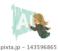 デジタル画面でAIと向き合う女子生徒-ガッシュ デジタル画面でAIと向き合う女子生徒-ガッシュ 143596865