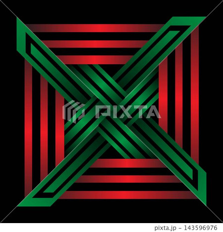 Red Green Geometric Interweave 143596976