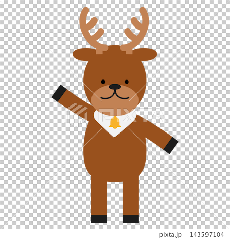 A cute Christmas illustration of a reindeer raising its hand and greeting cheerfully. A cute Christmas illustration of a reindeer raising its hand and greeting cheerfully. 143597104