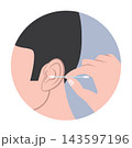 Cartoon vector illustration element of a boy cleaning his ear  with a cotton swab 143597196