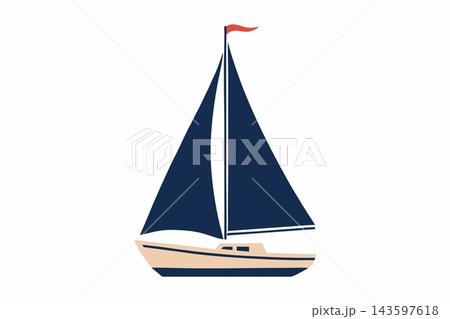 Navy Blue Sailboat Vector Illustration with Red Flag Navy Blue Sailboat Vector Illustration with Red Flag 143597618