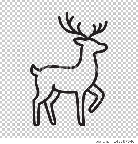 Simple black and white line icon of a standing reindeer for Christmas holiday decorations. Simple black and white line icon of a standing reindeer for Christmas holiday decorations. 143597646