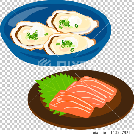 生蠔與鮭魚刺身 143597921