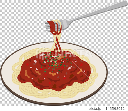 Spaghetti with meat sauce, served with a fork. Spaghetti with meat sauce, served with a fork. 143598012