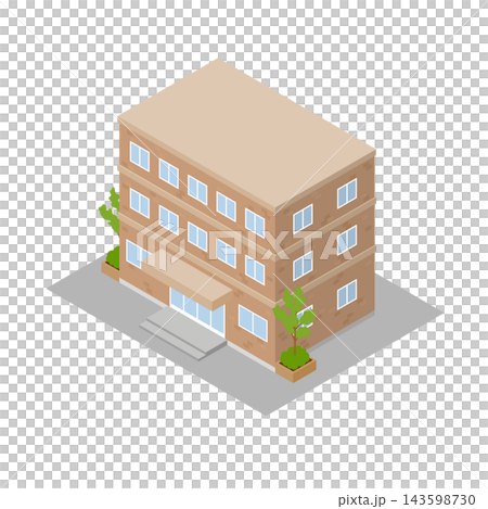 Isometric brick-style illustration of a three-story building 143598730