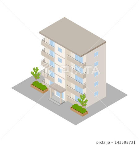 アイソメトリックな5階建てマンションの建物イラスト 143598731