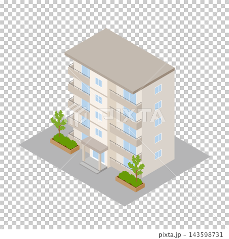 Isometric illustration of a five-story apartment building. Isometric illustration of a five-story apartment building. 143598731