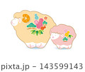 ひつじの親子のオブジェ風イラスト 143599143