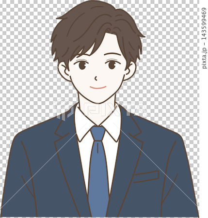 身著西裝的男性商務人士的正面上半身插圖。 身著西裝的男性商務人士的正面上半身插圖。 143599469