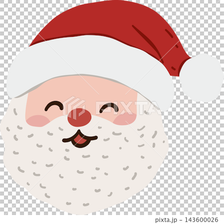 Cute Santa Claus cartoon clipart featuring a front facing smiling face with fluffy white beard, red Christmas hat, rosy cheeks, closed eyes, and playful expression for festive winter holiday designs Cute Santa Claus cartoon clipart featuring a front facing smiling face with fluffy white beard, red Christmas hat, rosy cheeks, closed eyes, and playful expression for festive winter holiday designs 143600026