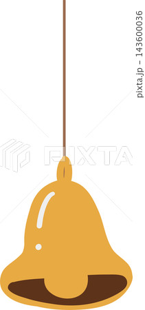 Cute Christmas bell cartoon clipart featuring a golden jingle ornament hanging from a thin brown string, with glossy highlights and a dark opening, perfect for festive winter holiday decorations Cute Christmas bell cartoon clipart featuring a golden jingle ornament hanging from a thin brown string, with glossy highlights and a dark opening, perfect for festive winter holiday decorations 143600036