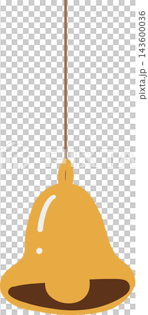 Cute Christmas bell cartoon clipart featuring a golden jingle ornament hanging from a thin brown string, with glossy highlights and a dark opening, perfect for festive winter holiday decorations Cute Christmas bell cartoon clipart featuring a golden jingle ornament hanging from a thin brown string, with glossy highlights and a dark opening, perfect for festive winter holiday decorations 143600036