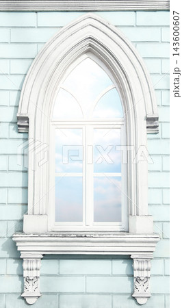 Exterior view of building with stylish white window 143600607