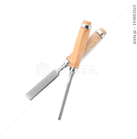 Modern chisels isolated on white. Carpenter's tools 143601022