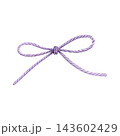 Purple twisted cord bow. Hand-painted watercolor illustration with a natural textured finish. Ideal for rustic designs, gift packaging, nautical themes, wedding invitations and decorative elements 143602429