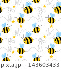 Seamless pattern with bees. Small wasp. Vector illustration. Design for invitation, cards, textile, fabric. Doodle style 143603433