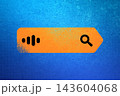 Voice search bar element showing audio waves activating a magnifying glass icon, representing digital assistant technology and intelligent search 143604068