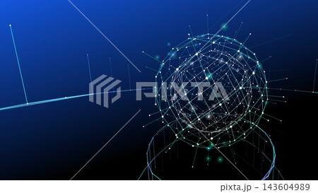 ネットワーク構造を表現したデジタルな球体データのイラスト 143604989