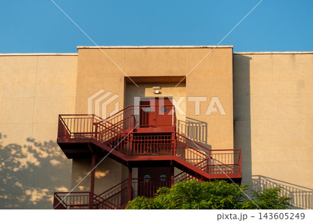 External Metal Fire Escape Staircase on High Rise Building External Metal Fire Escape Staircase on High Rise Building 143605249