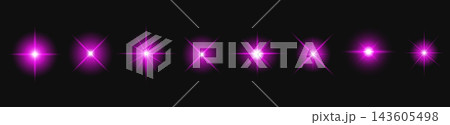 Set of glowing purple star burst and lens flare light effects Set of glowing purple star burst and lens flare light effects 143605498