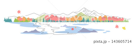 紅葉と山の風景イラスト　背景イラスト 143605714