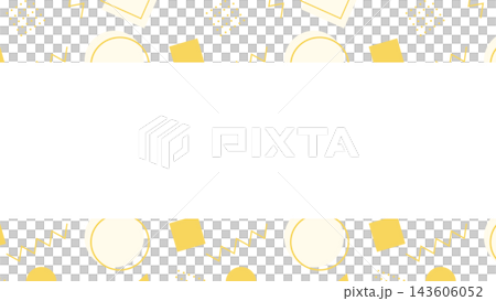 A bright Memphis-patterned geometric frame illustration featuring scattered yellow circles, triangles, and zigzags. A bright Memphis-patterned geometric frame illustration featuring scattered yellow circles, triangles, and zigzags. 143606052